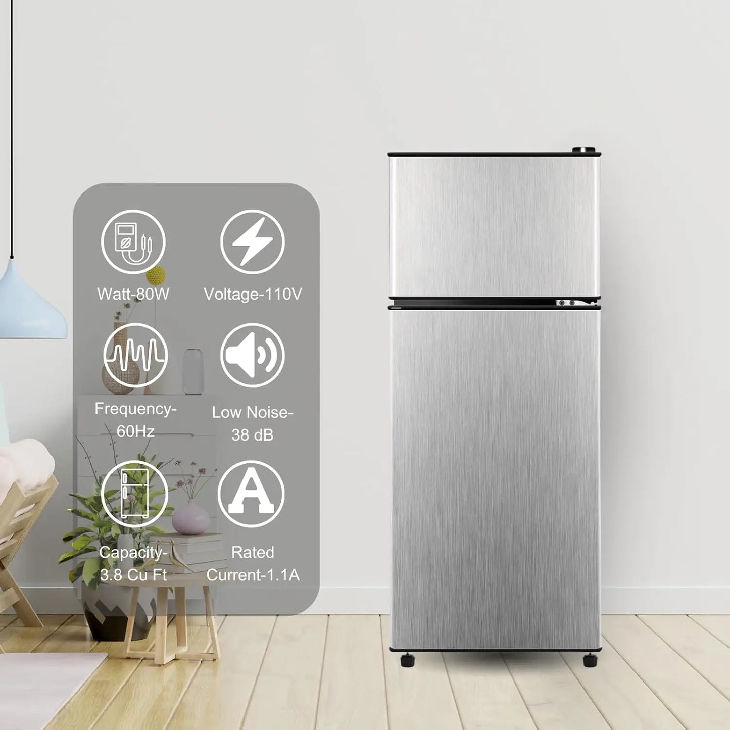 Krib Bling Double Door Mini Fridge With Freezer Energy Efficient