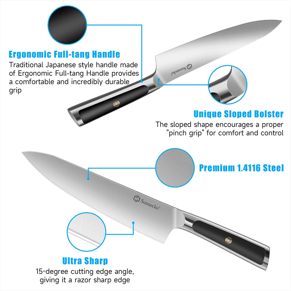 Sunnecko 6 Piece Kitchen Knife Set Stainless Steel
