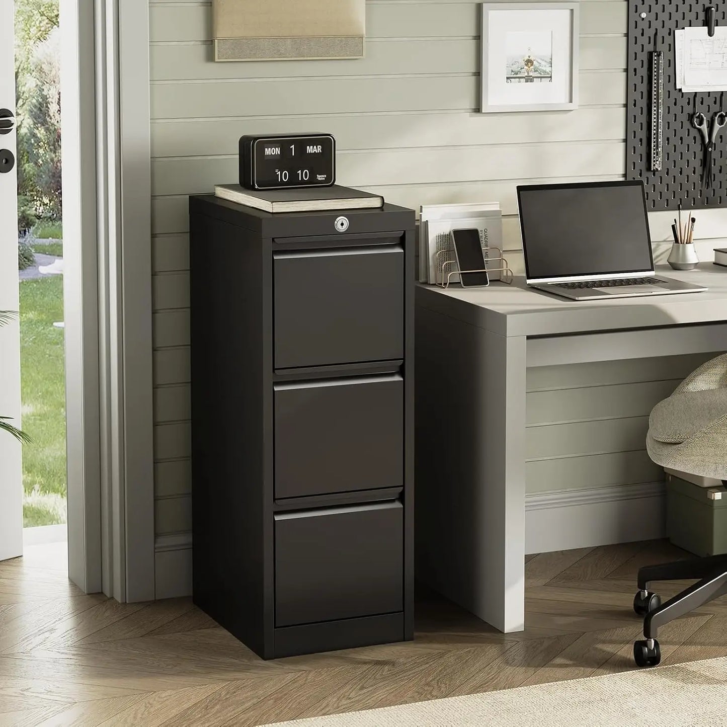 Lateral File Cabinet 3 Drawer, Metal Filing Cabinet with Lock & Keys, Fit Letter/Legal/A4 Size Documents, Easy to Assemble for H