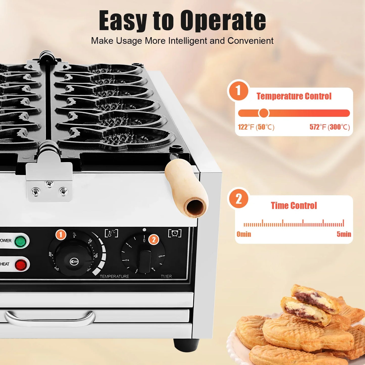 Sweetmile Fish Shape Waffle Maker With Six Slots And Nonstick