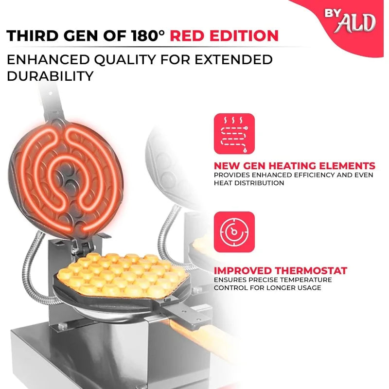 ALDKitchen Bubble Waffle Maker Machine,Bubble Waffle Iron,Egg Waffle Machine,Nonstick,2 Large Hong Kong Waffles,SWING TYPE,110V
