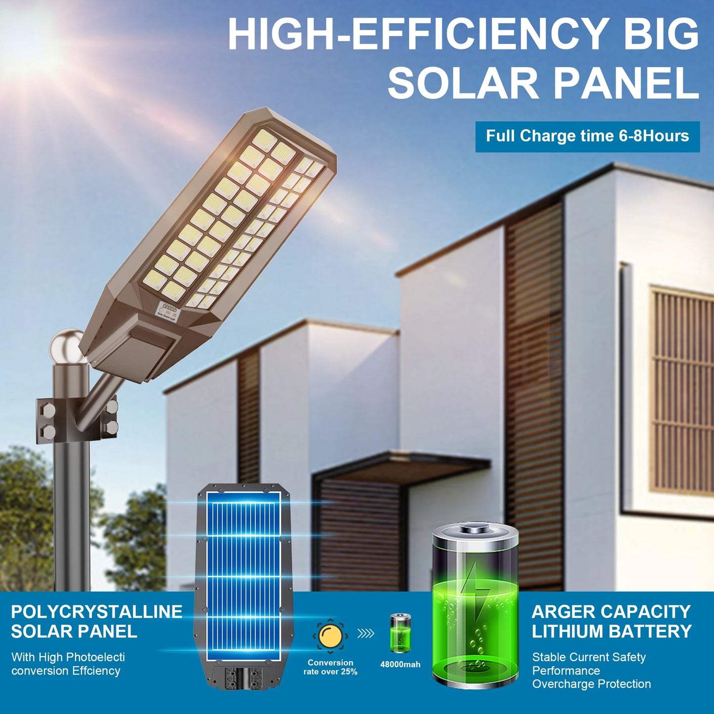 6Pack 8000W Super Bright Outdoor Solar Lights, Outdoor Street Lights, Daylight Lighting Multiple Modes, Garden Lighting With Int