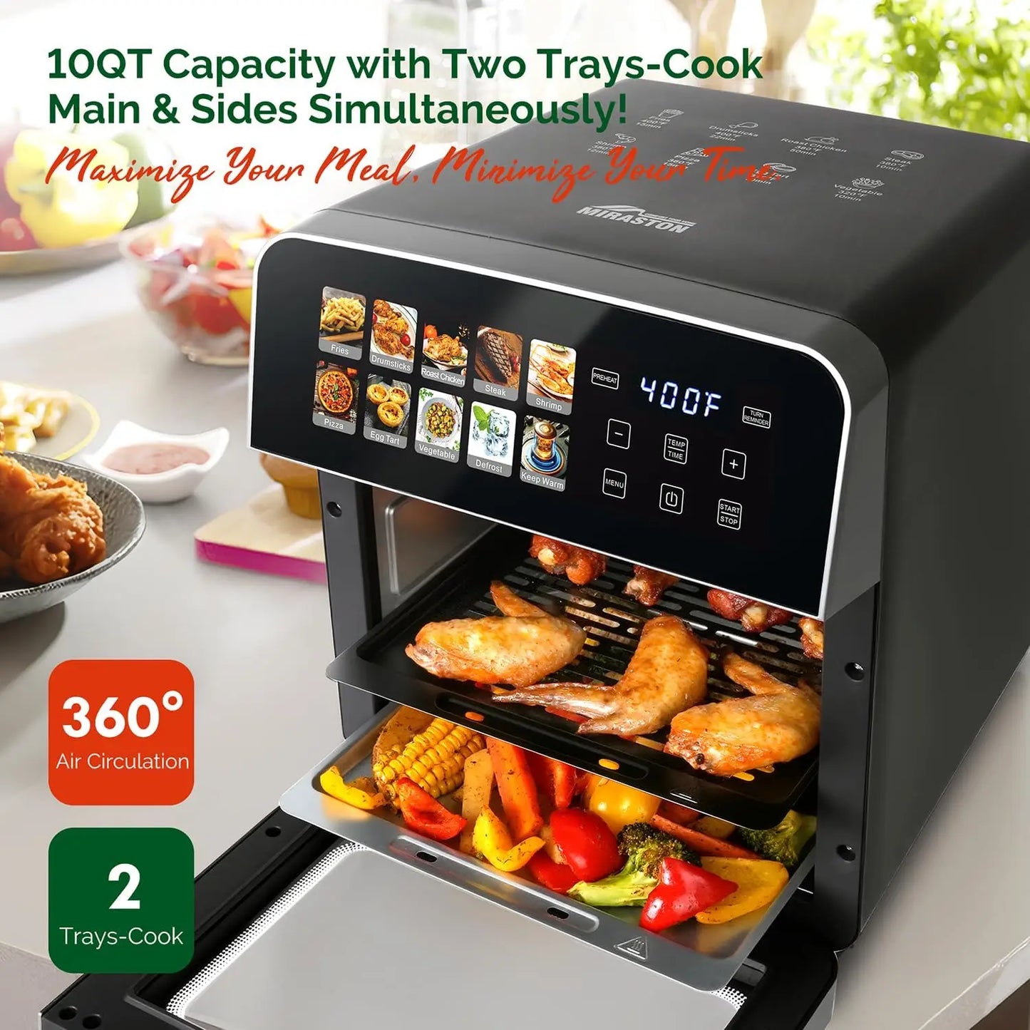 XMSJ Air Fryer Toaster Oven Combo With 10 Presets Pro
