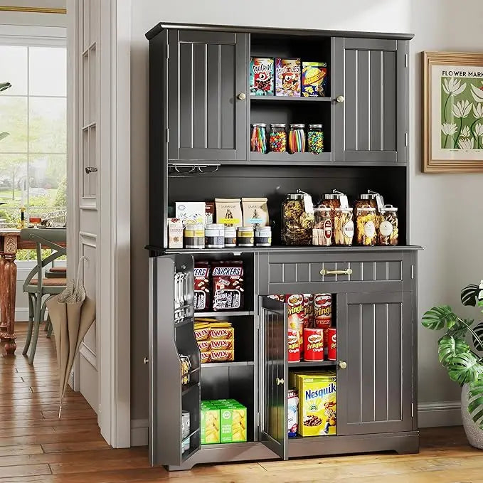 Tall Kitchen Pantry Cabinet With Microwave Shelf And Storage