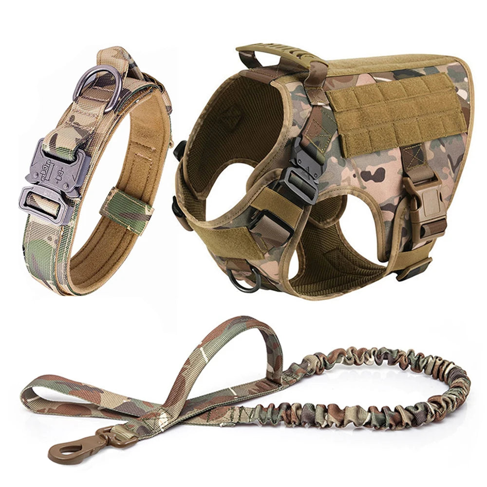 PETRAVELCN Tactical Dog Harness Vest Leash Set for Medium to Large Dogs Military Style