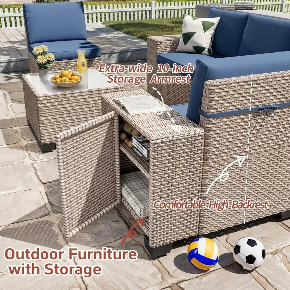 Thirteen Piece Outdoor Patio Wicker Furniture Set High Back Rattan