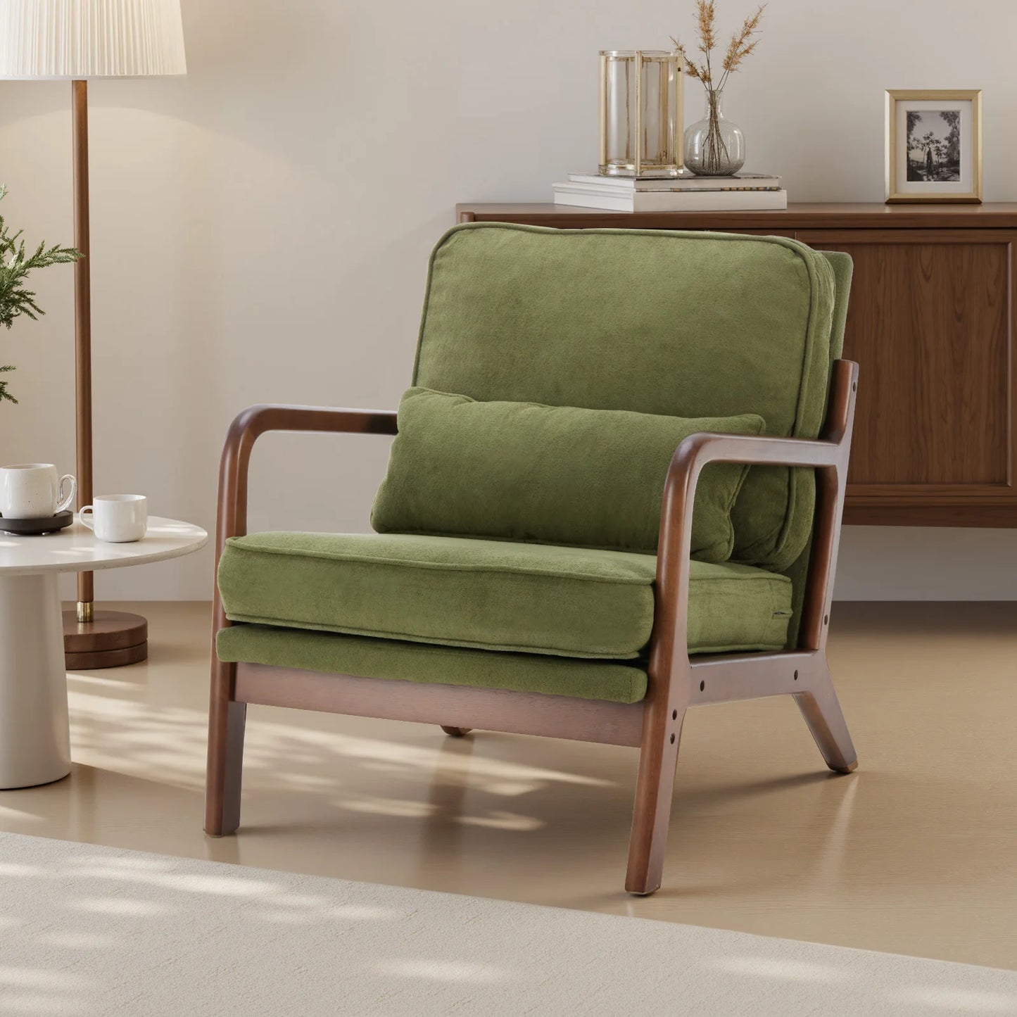 JHK Midcentury Modern Solid Wooden Frame ErgonomicallyDesigned Armchair With Cushions