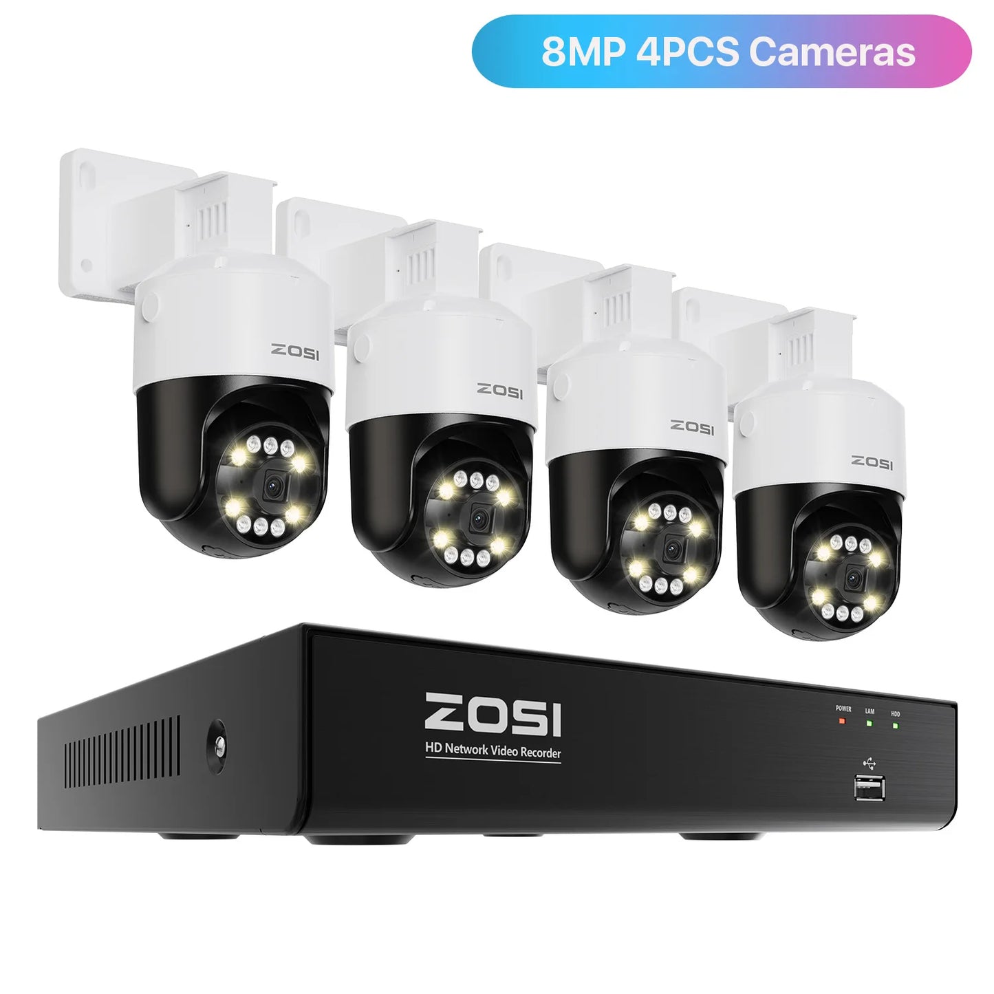 ZOSI 8MP/5MP HD PTZ PoE CCTV Security Camera System AI Person Vehicle Detection 4K 8CH Expand 16CH NVR Video Surveillance IP Cam
