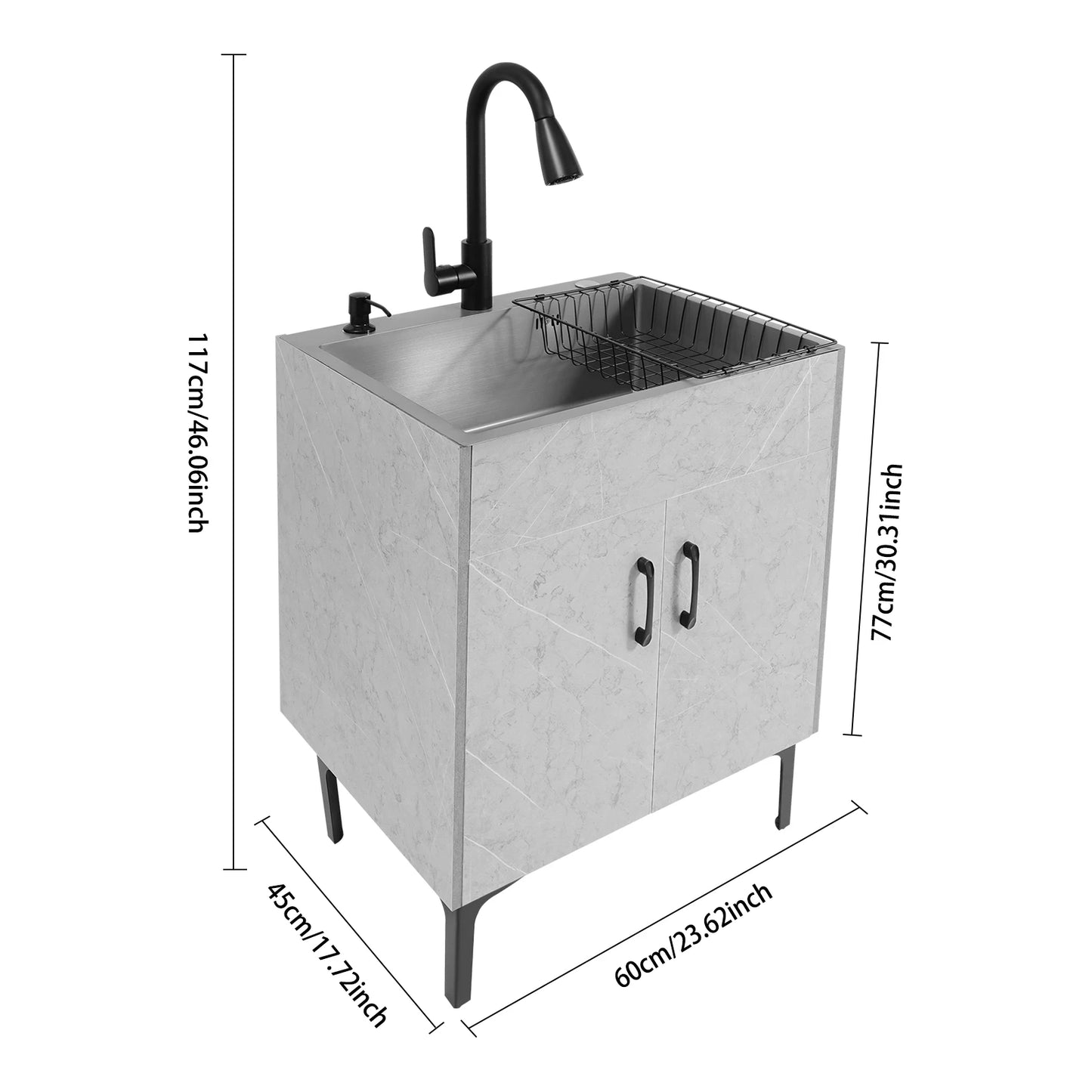 Bymaocar Freestanding Kitchen Sink Cabinet With Pull Out Faucet Drainboard