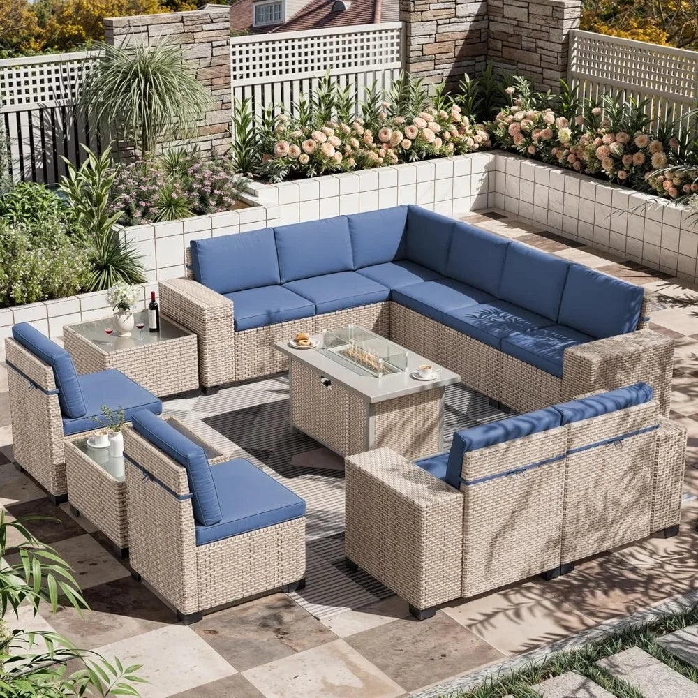 Thirteen Piece Outdoor Patio Wicker Furniture Set High Back Rattan