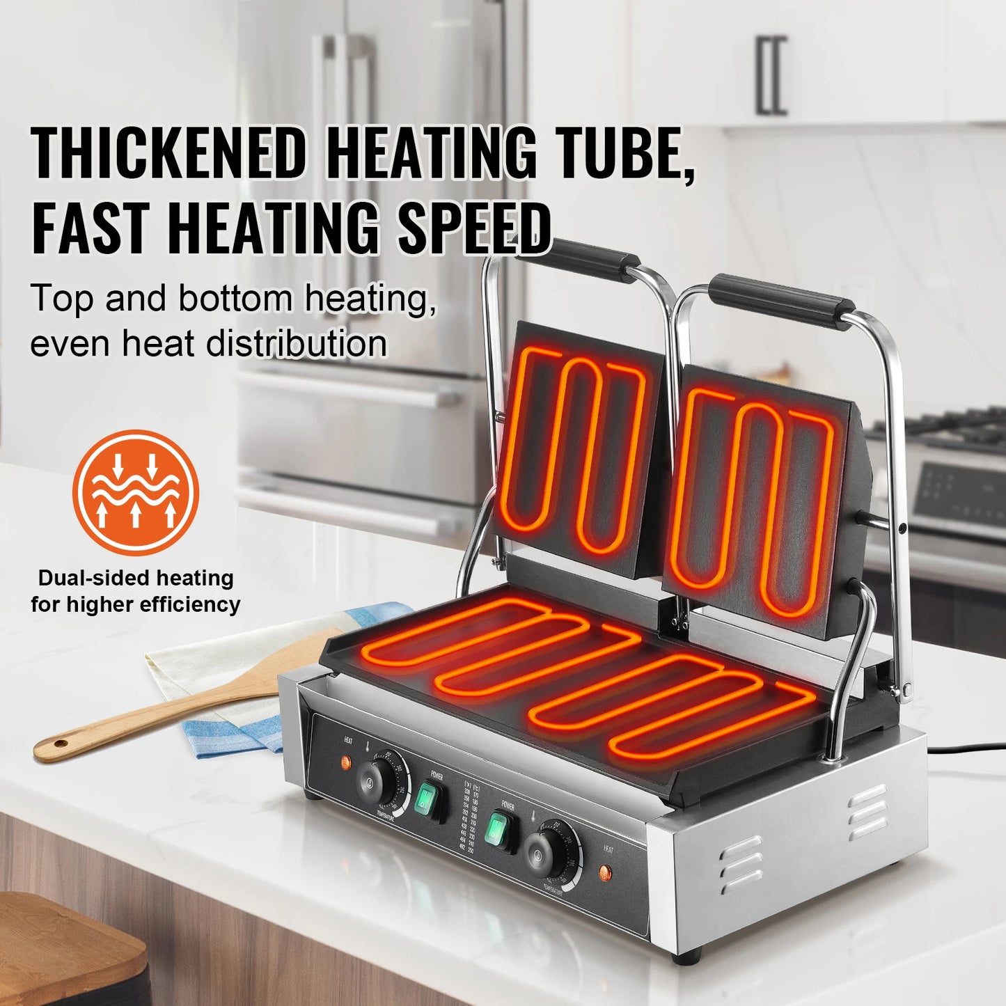 SucceBuy Commercial Panini Grill 3600W Electric Panini Maker Stainless Steel Double Sandwich Press Panini Grill w/ Temp Control