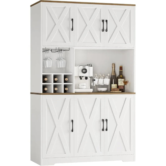 Pantry Storage Cabinet With Microwave Stand Farmhouse Kitchen Hutch Organizer