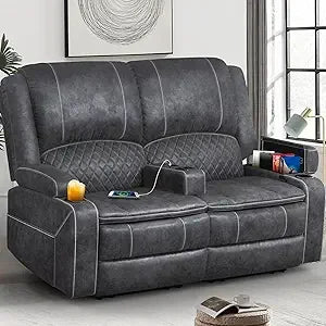 Loveseat Recliner Sofa, Manual Reclining Loveseat with Removable Armrest, Faux Leather Recliner Loveseat for Adults with 2-Tier