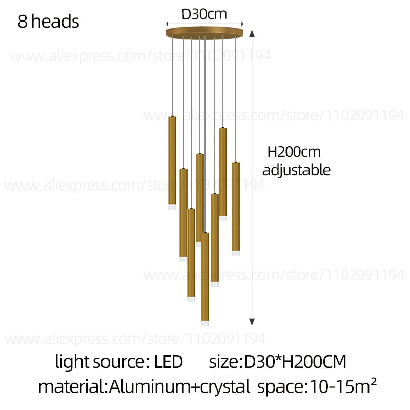 Led Luxury staircase Chandelier Gold Column Long Lamp Duplex Building Modern Living Room Chandelier Villa Penthouse Chandelier