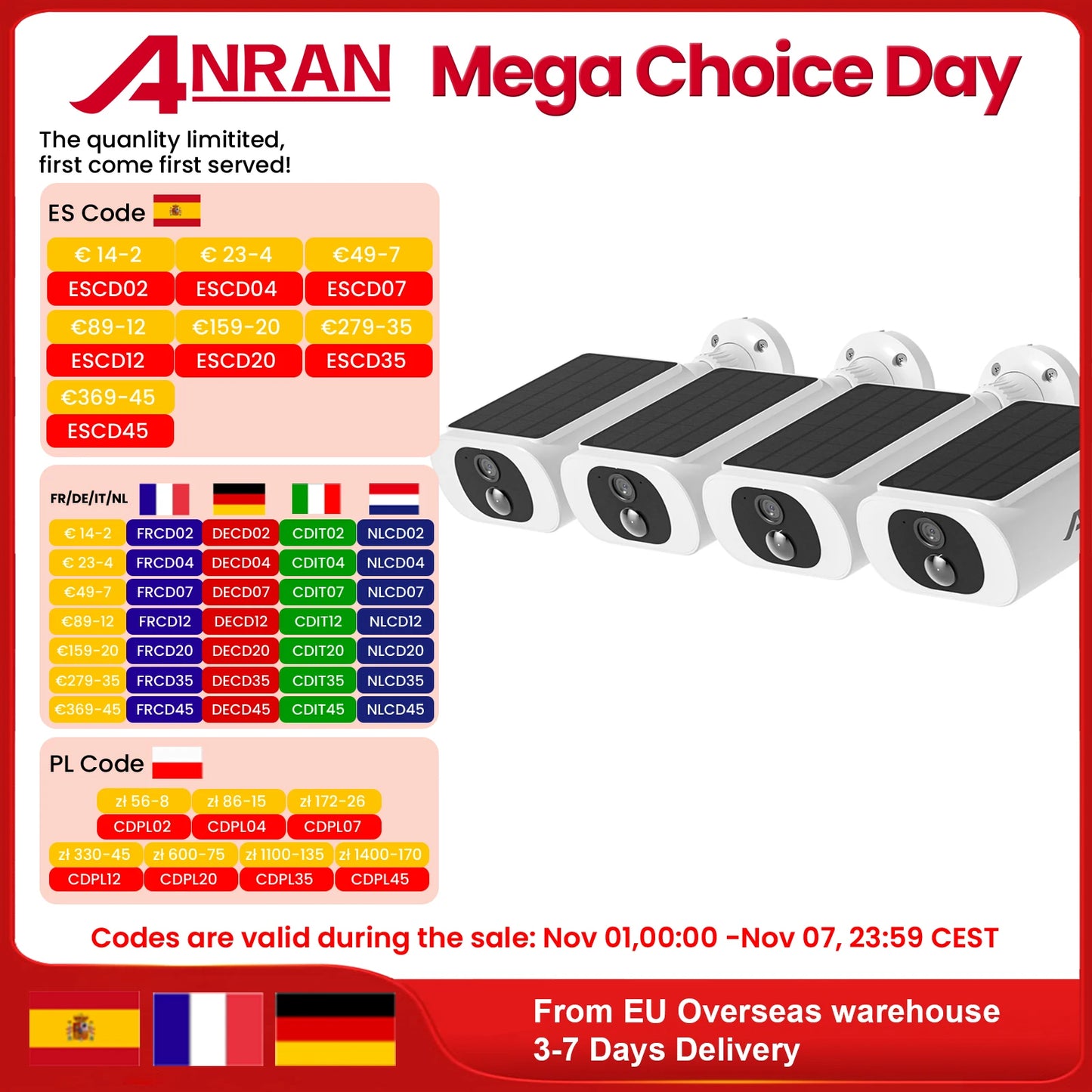 ANRAN 2K Solar Camera 4 Pack Wireless WiFi Surveillance System