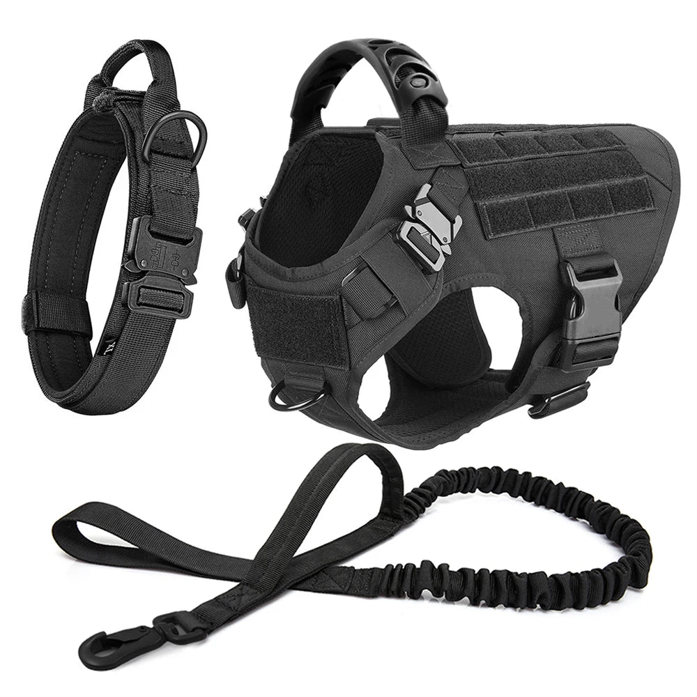 PETRAVELCN Tactical Dog Harness Vest Leash Set for Medium to Large Dogs Military Style