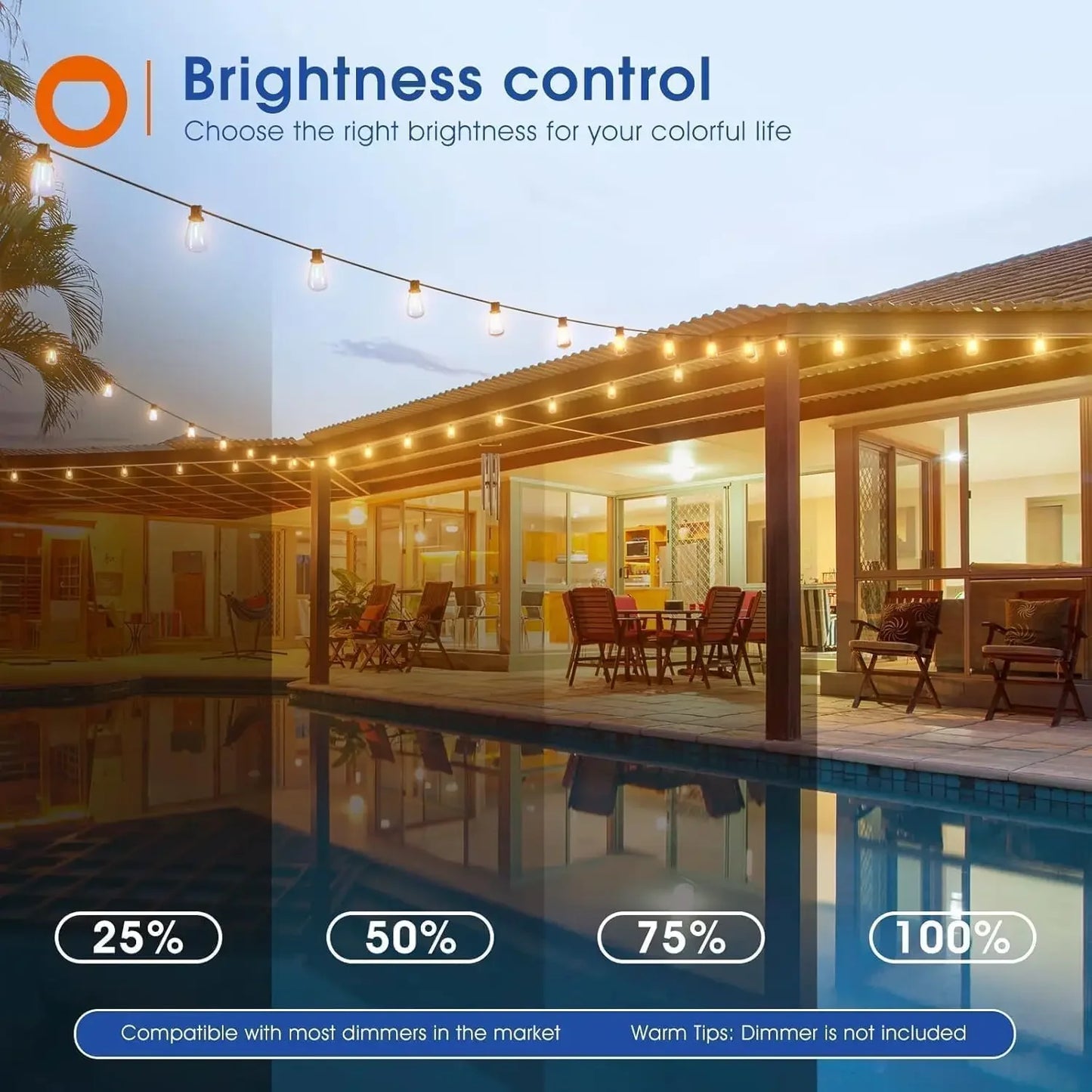 MIMIRGB LED Outdoor String Lights Waterproof Dimmable Shatterproof Replaceable Bulbs