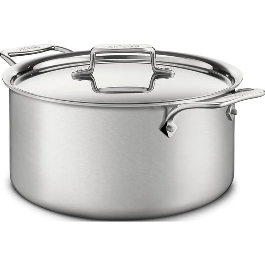 All-Clad D5 5-Ply Brushed Stainless Steel Stockpot 8 Quart Induction Oven Broiler Safe 600F Pots and Pans, Cookware Silver