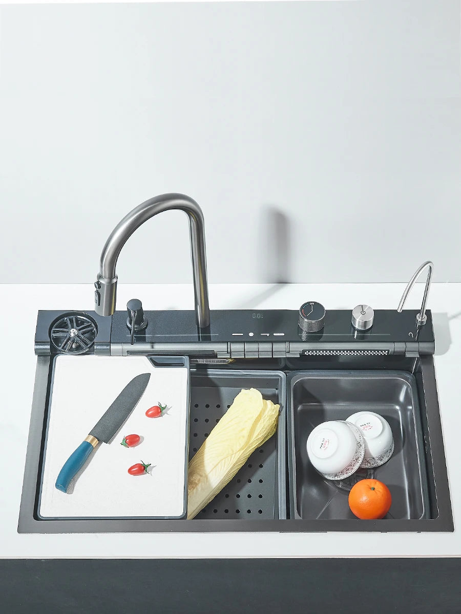 Quyanre 304 Stainless Steel Kitchen Sink Double Waterfall Faucet Set