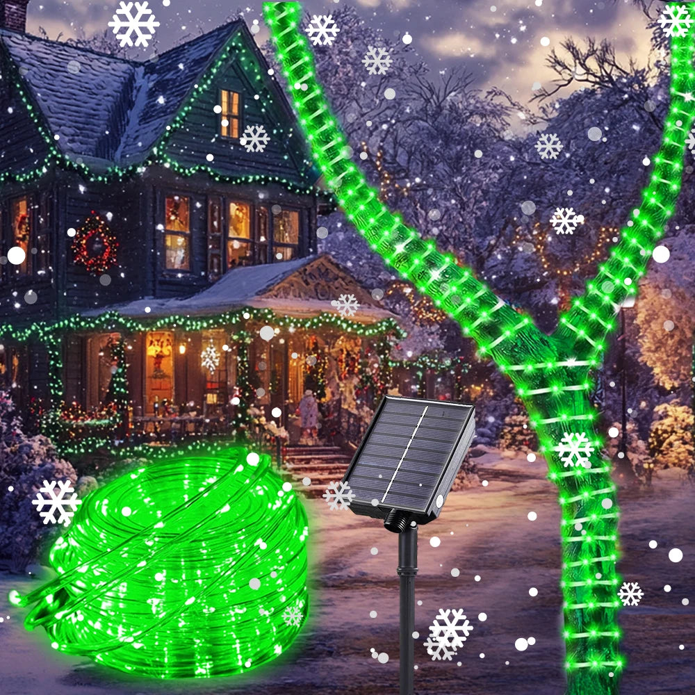 Rechargeable Solar Rope Light 200 LEDs Waterproof Fairy Lights With Eight Lighting Modes