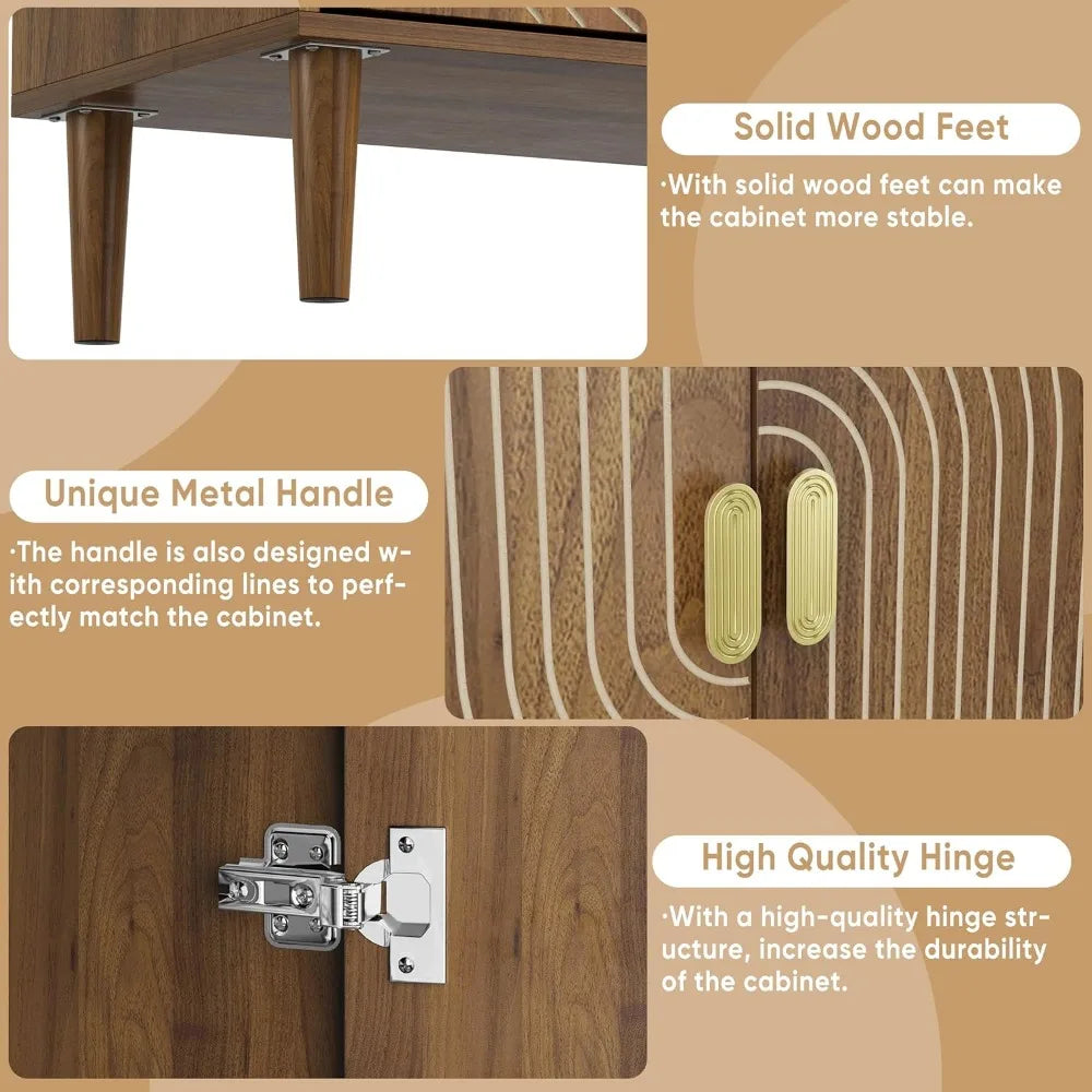 Kitchen Pantry Cabinet With Line Groove Design And Microwave Stand