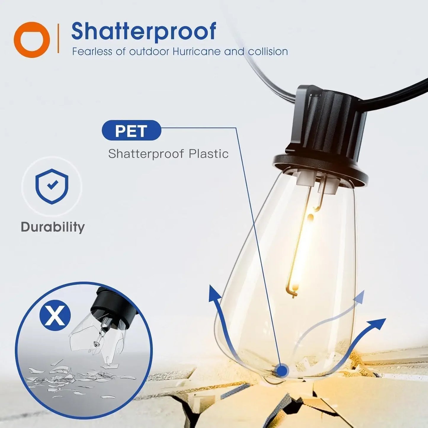 MIMIRGB LED Outdoor String Lights Waterproof Dimmable Shatterproof Replaceable Bulbs