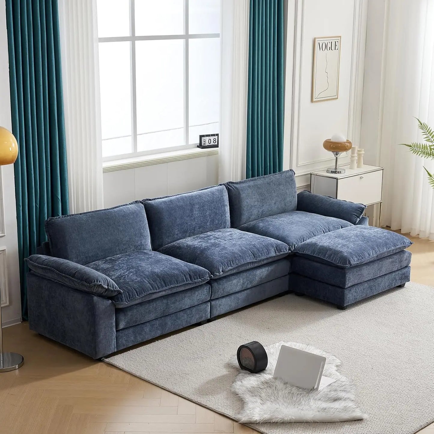 Modular Sectional Sofa With Ottoman Chenille Sleeper Upholstered Furniture