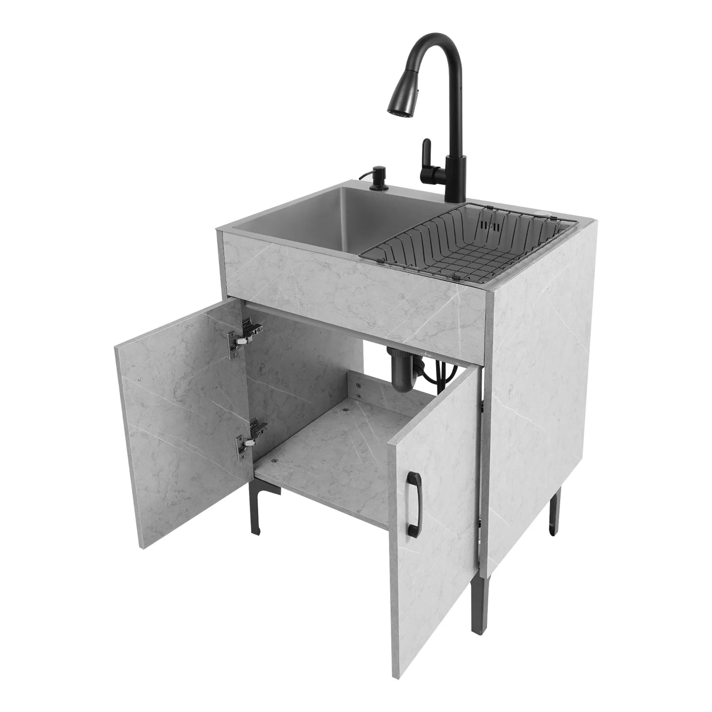 Bymaocar Freestanding Kitchen Sink Cabinet With Pull Out Faucet Drainboard