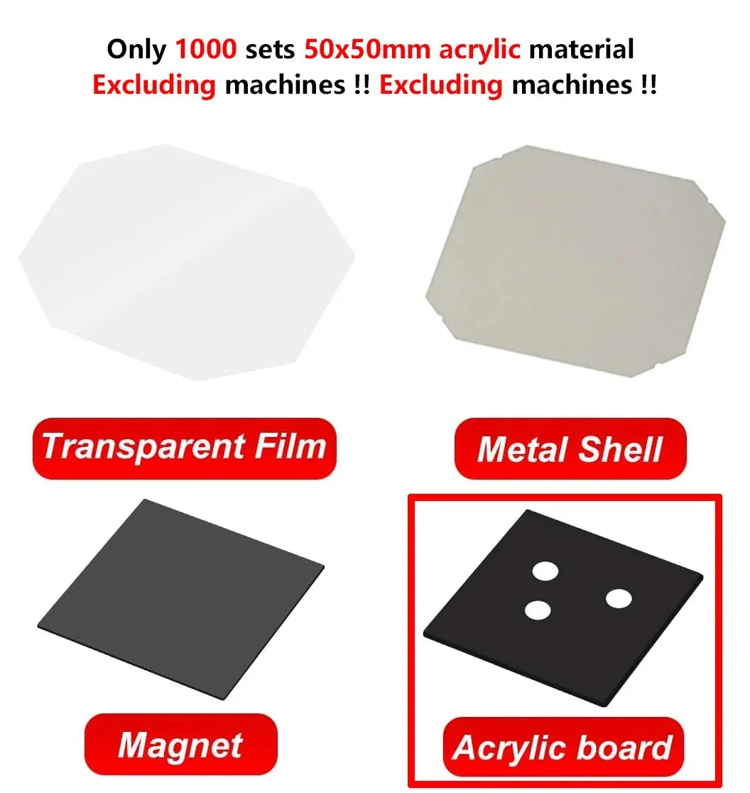 2*2" 2.5x2.5" Fridge Magnet Button Making Machine, 50*50mm Square Refrigerator Magnets Maker Machine+Cutter+100pcs Materials Set