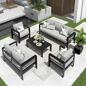 Aluminum Outdoor Patio Furniture Set Modern Conversation Sectional Sofa With Upgraded Cushions