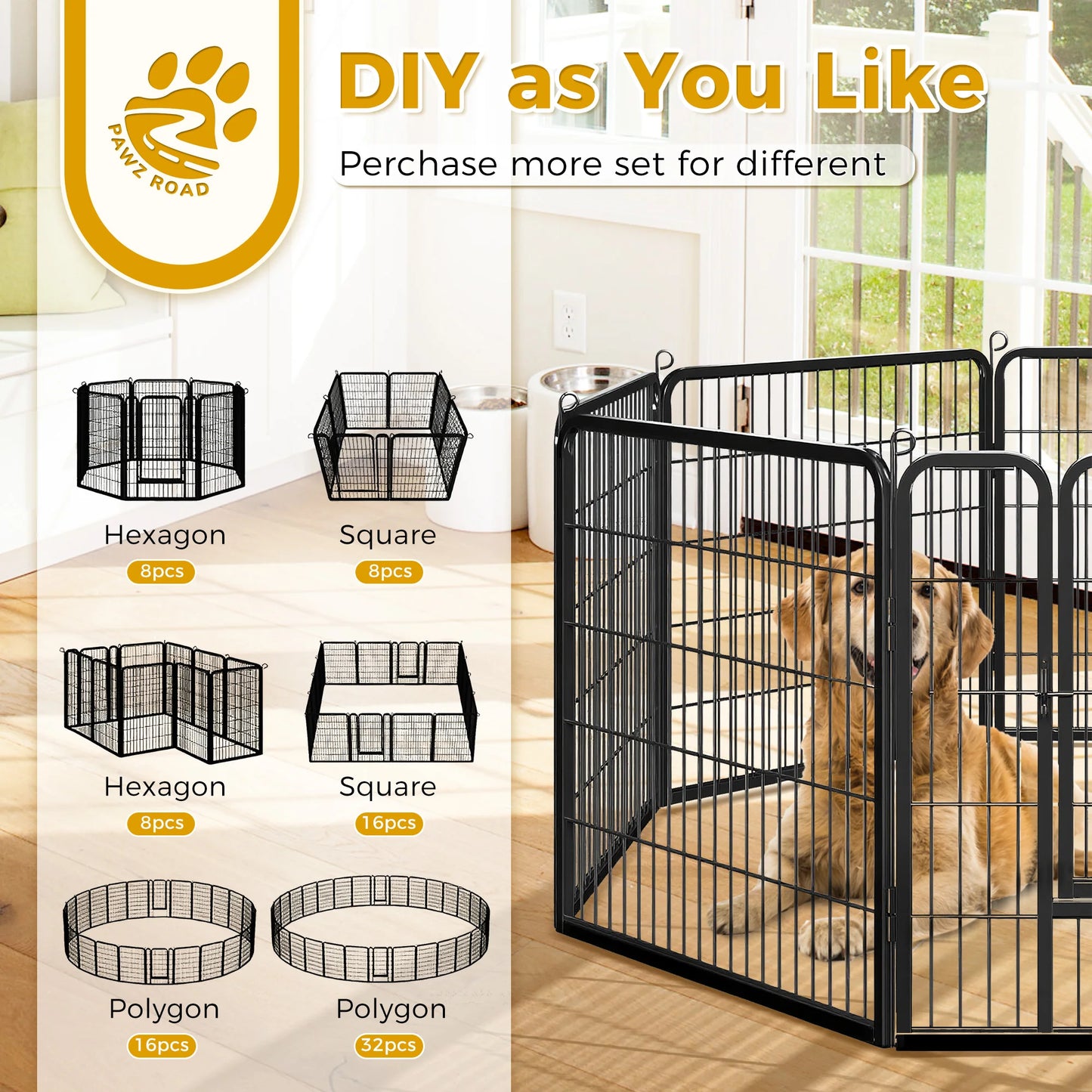 Dog Playpen With Door WeatherResistantAllSeason Foldable Iron Pet Fence Enclosure