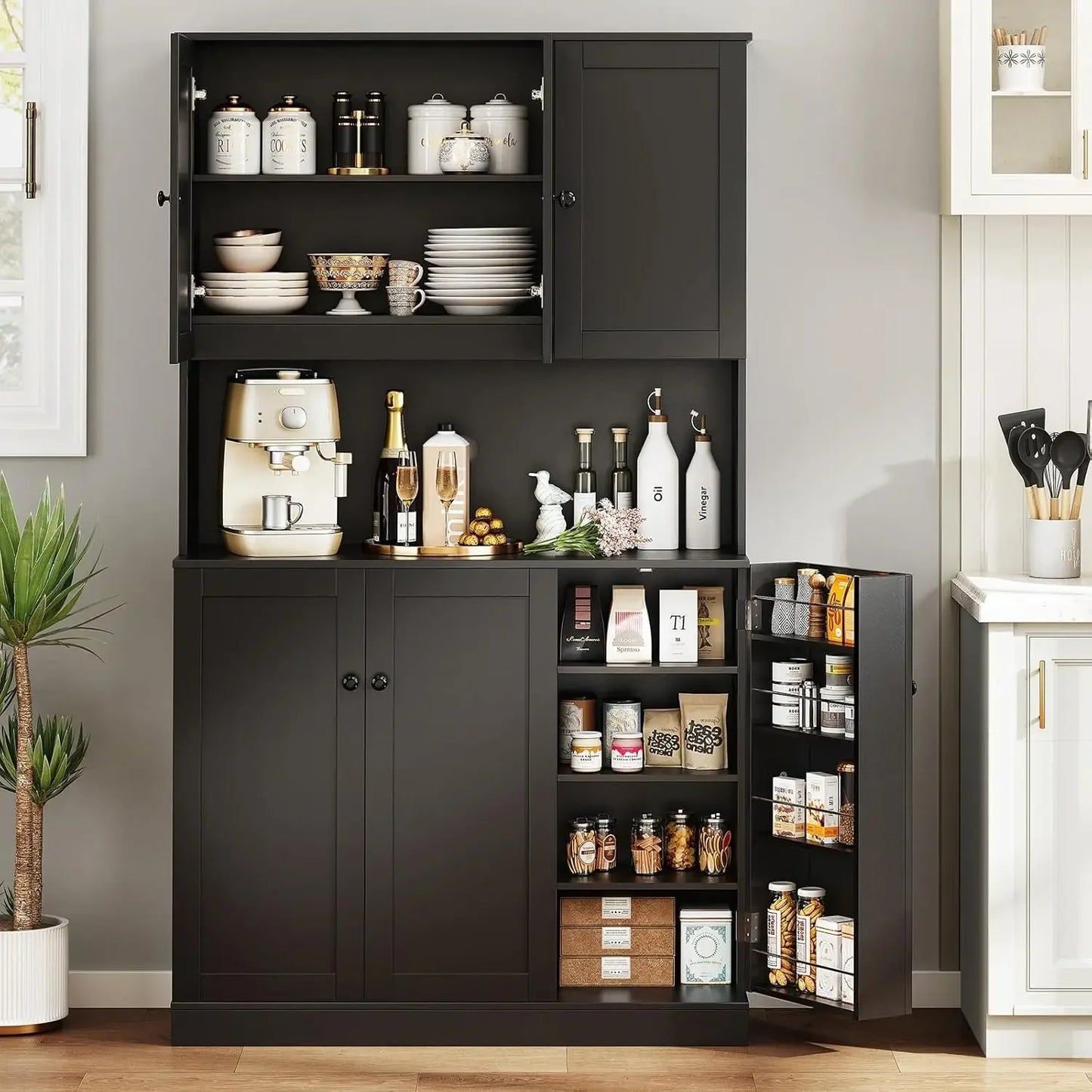 General Use Freestanding Engineered Wood Pantry Cabinet Microwave Stand DoorStorage