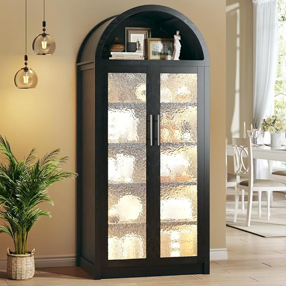General Use Pantry Cabinet With Lights Microwave Stand Acrylic Doors