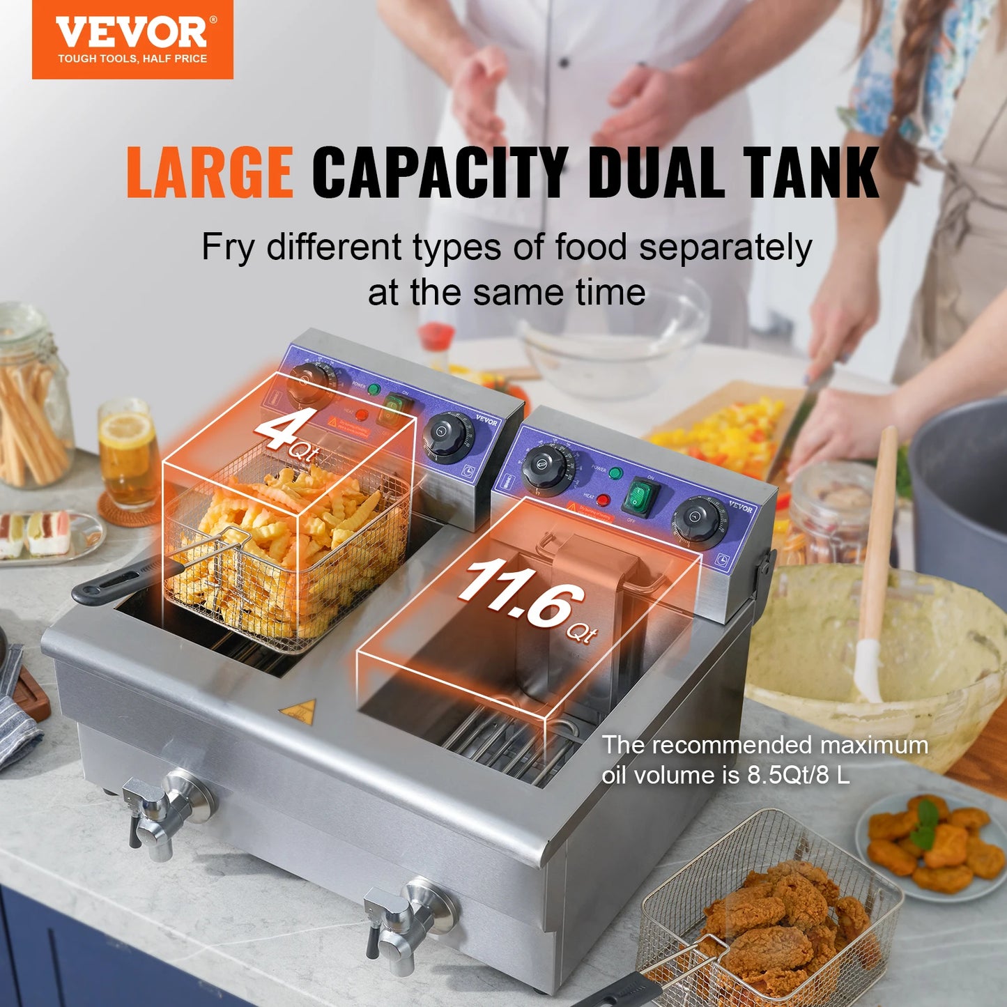 SucceBuy Electric Deep Fryer Dual Removable Tanks 12L 5000W Commercial