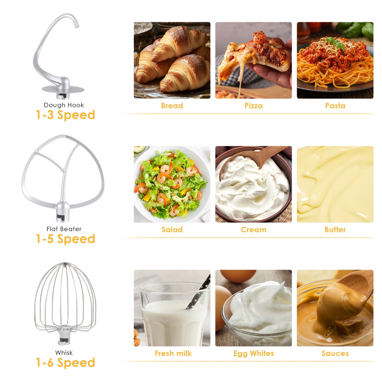 Biolomix 6-Speed Stand Mixer With Dough Hook And Wire Whip