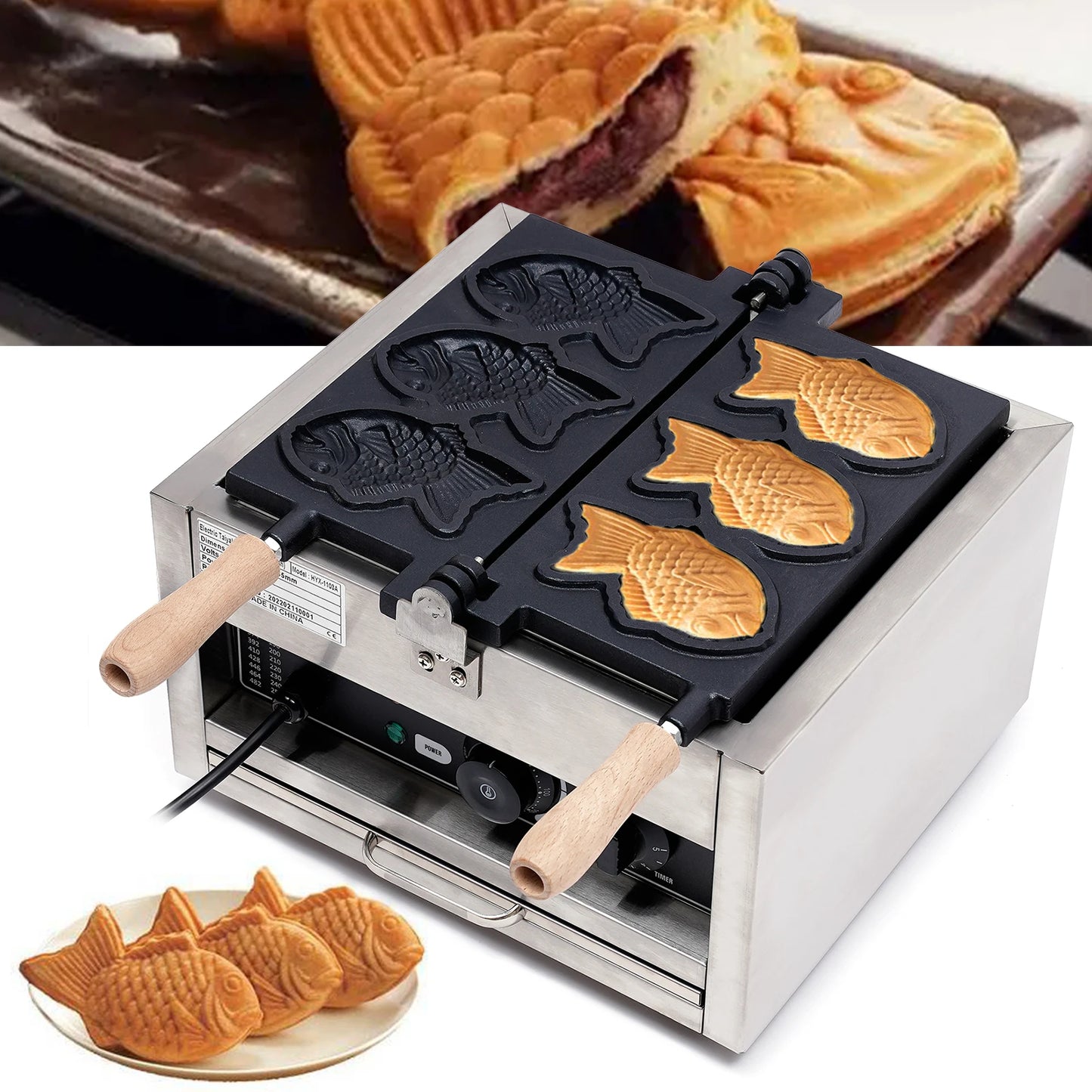 Sweetmile Commercial Taiyaki Maker Fish Type Waffle Machine Japanese Taiyaki Making Machine Non-stick Waffle Maker