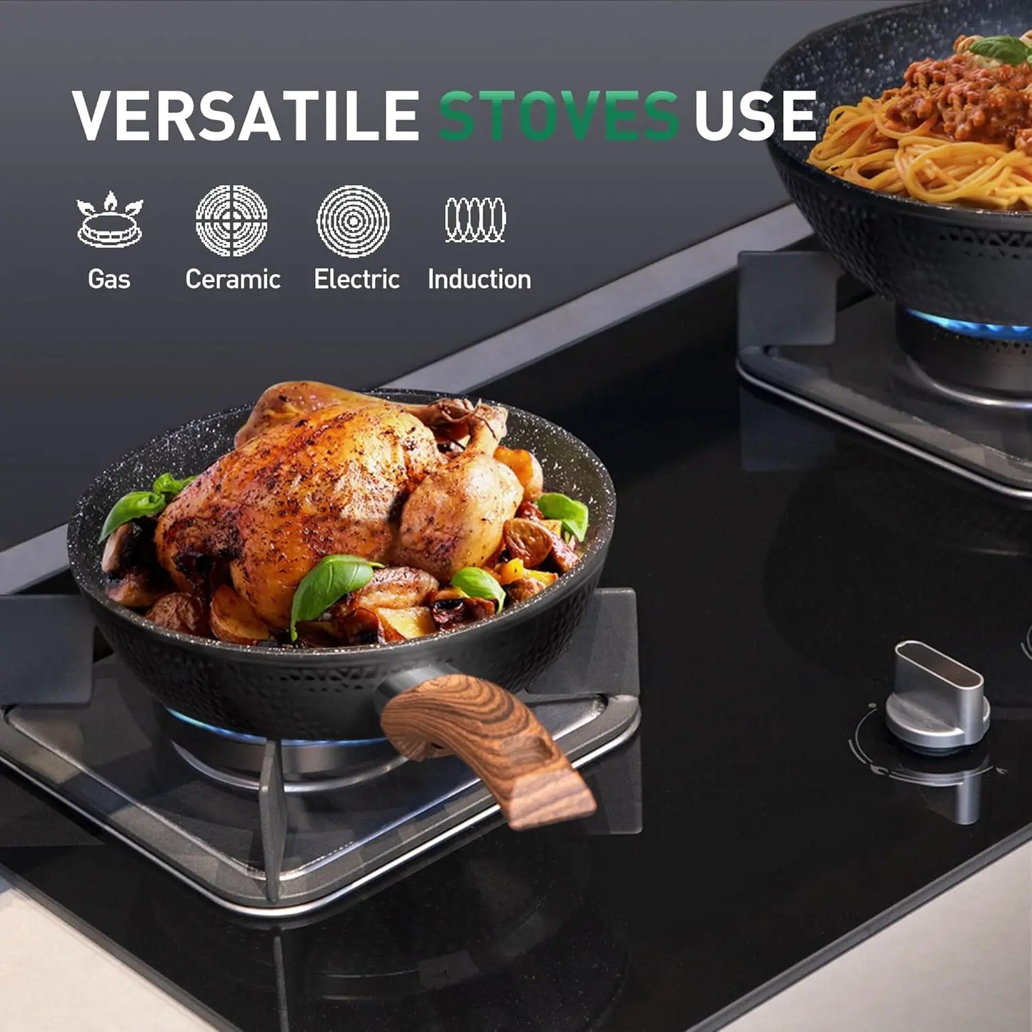 Pots And Pans Set Nonstick 15 Pcs Hammered Granite Induction