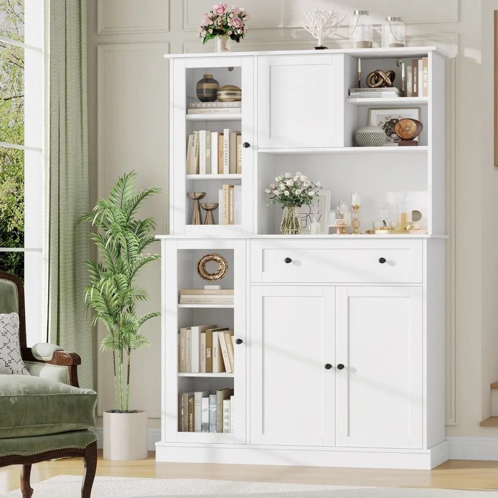Pantry Cabinet With Sliding Door And MicrowaveShelf For KitchenStorage Organization