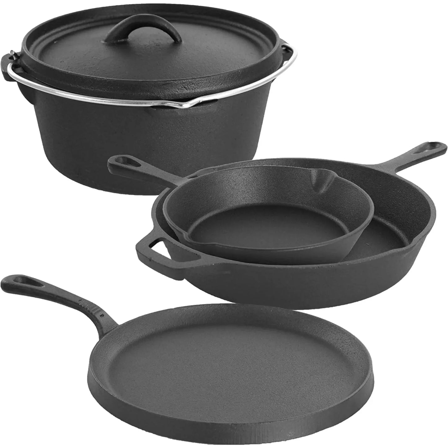 Preseasoned CastIron InductionCompatible CookwareSet FivePiece NonstickPans Skillet OvenStovetop