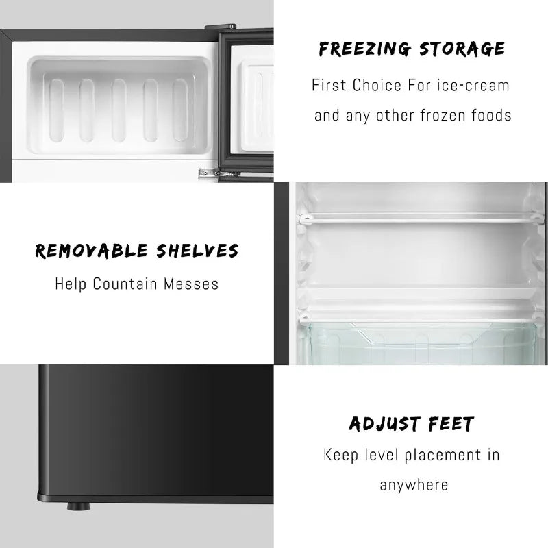 Mini Fridge With Freezer,3.2 Cu.Ft Compact Refrigerator,Mini Refrigerator With 2 Doors For Bedroom,Office,Kitchen,Dorm(sliver)