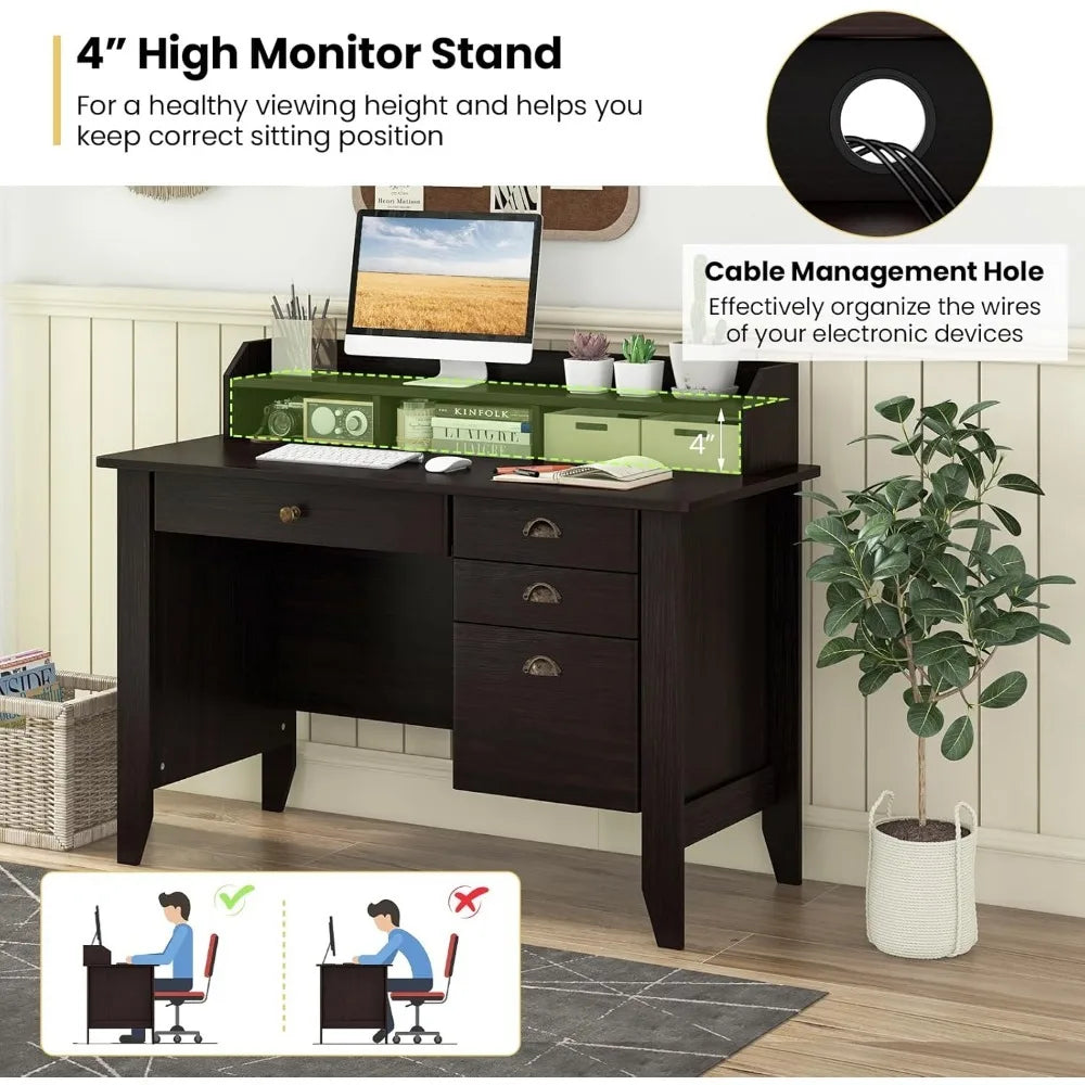 ZHUXIANG Premium Contemporary Solid Wood Computer Desk With Expansive StorageSolution