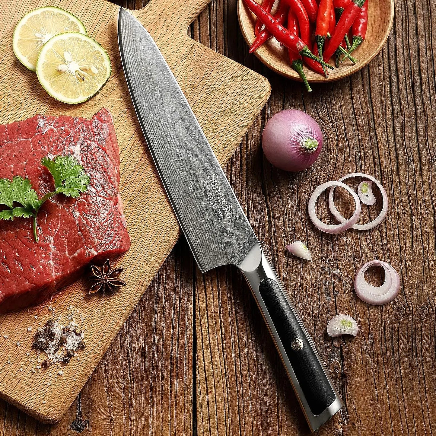 Sunnecko VG10 Damascus Steel Japanese Chef Knife Set