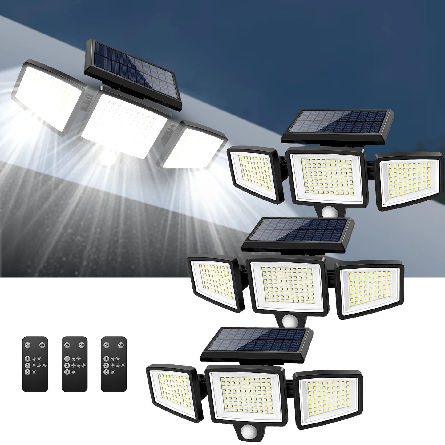 SZRSTH ThreeHead OutdoorWeatherproof Solar Floodlight With Motion Sensor SecurityLEDs