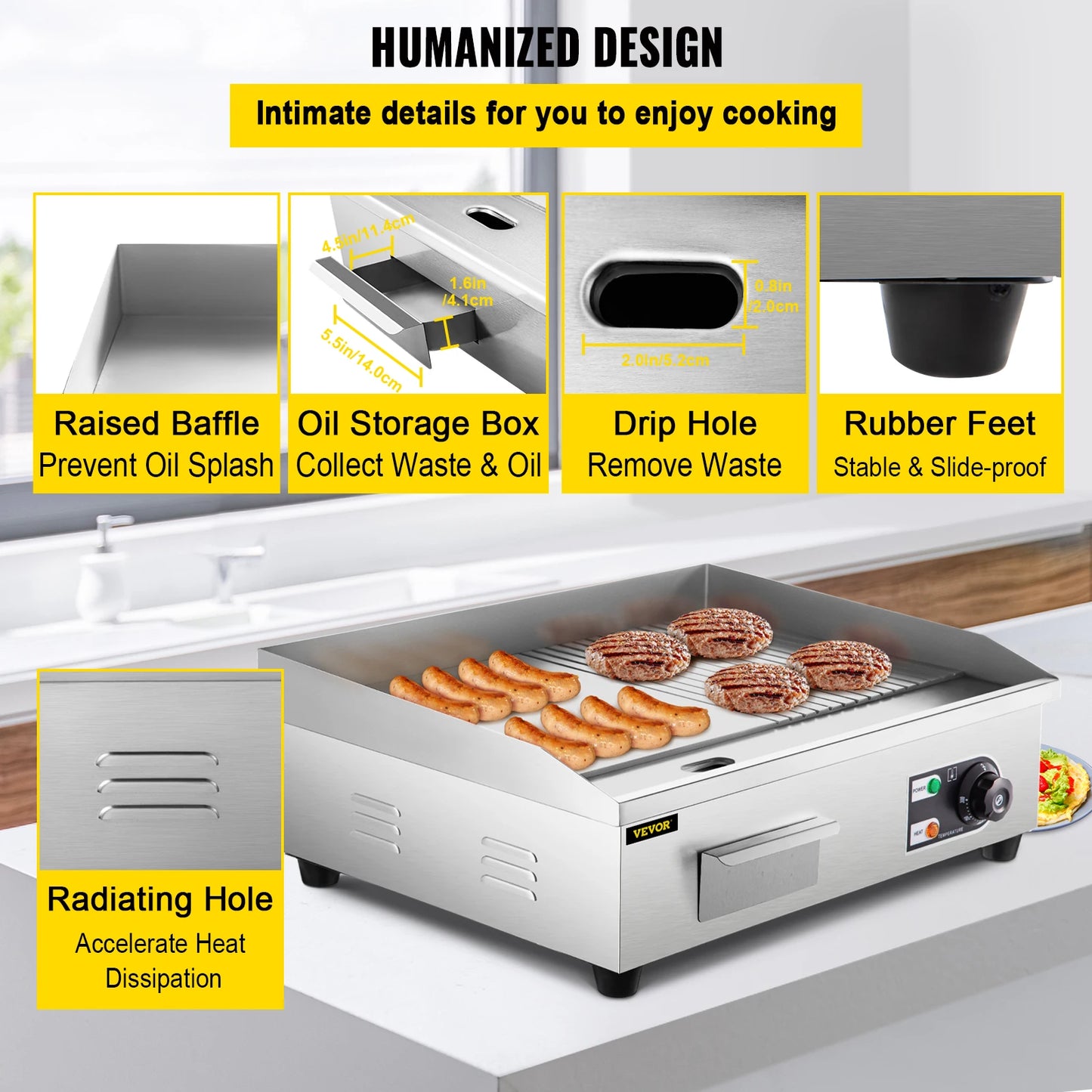 SucceBuy 14"-22" Electric Countertop Griddle Teppanyaki Grill 1600W/3200W Stainless Steel Flat Top Grills for Pancake Chicken