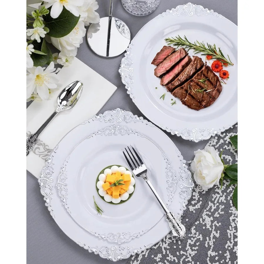 Disposable Plastic Tablesware Set for 25 Guests Plates Cups Forks