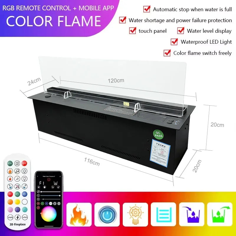 AFLYEVER Electric LED Fireplace 3D Flame Water Vapor Auto Fill