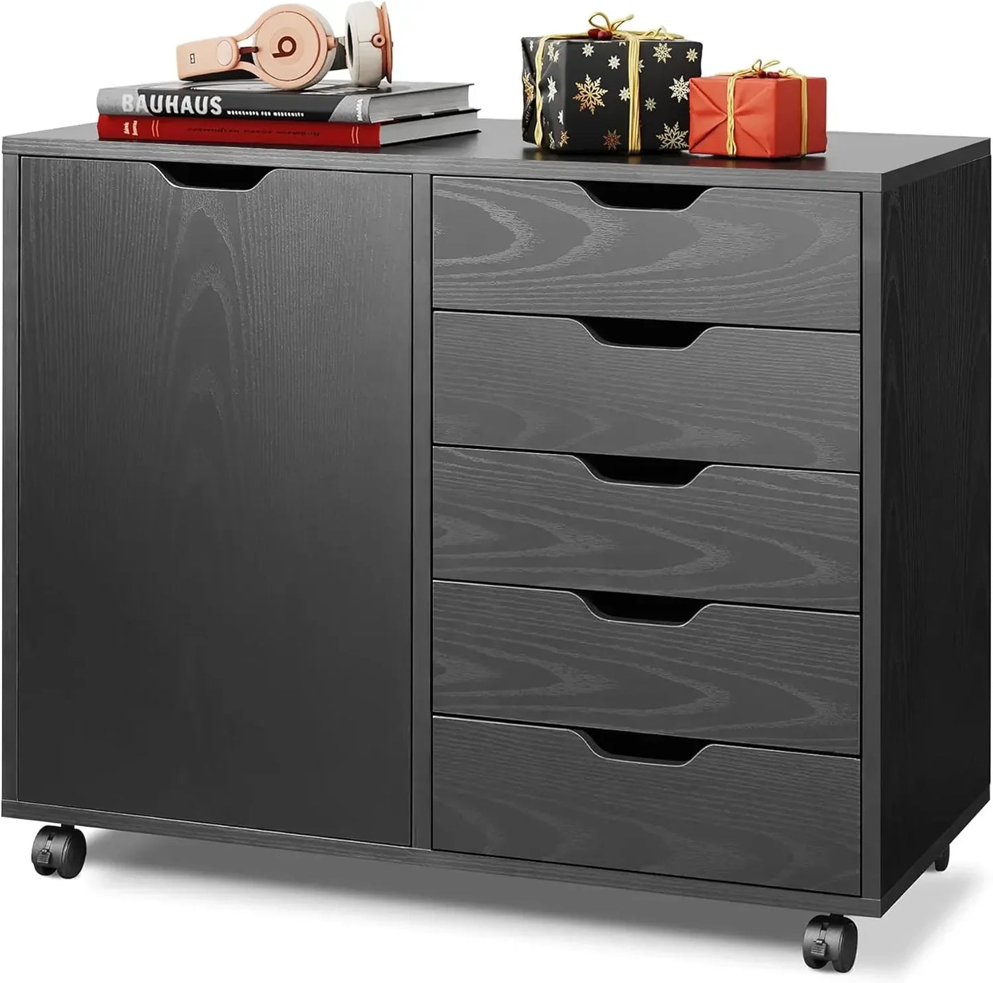 XMSJ 5-Drawer Dresser Chest With Door Mobile Storage Cabinet Printer Stand For Home Office