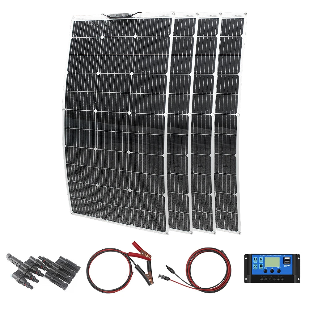 Solar Panels 400 Watts Flexible Waterproof Monocrystalline Solar Cell Panel Kit for Camping Home Car Off Grid 12Volt System