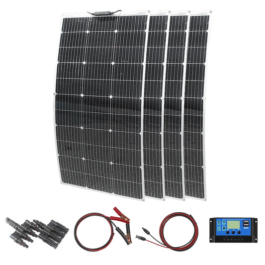 Solar Panels 400 Watts Flexible Waterproof Monocrystalline Solar Cell Panel Kit for Camping Home Car Off Grid 12Volt System