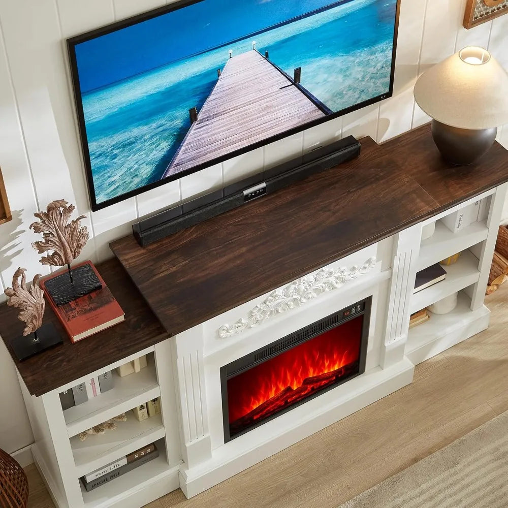 SOOWERY Electric Fireplace with Mantel, Fireplace TV Stand with Replaceable Fireplace Insert and Storage, Farmhouse Entertainmen